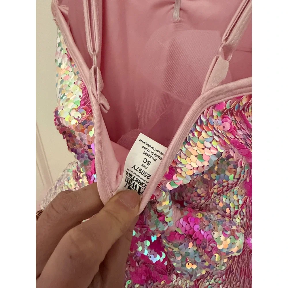 A Wish Come True Pink Sequin Dance Costume Dress with Bow Girls SC 25097Y